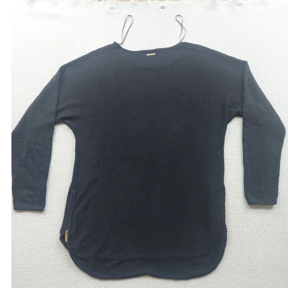 Michael Kors Sweater Womens L Black High Low Side Zip Cotton Blend Knit Pullover